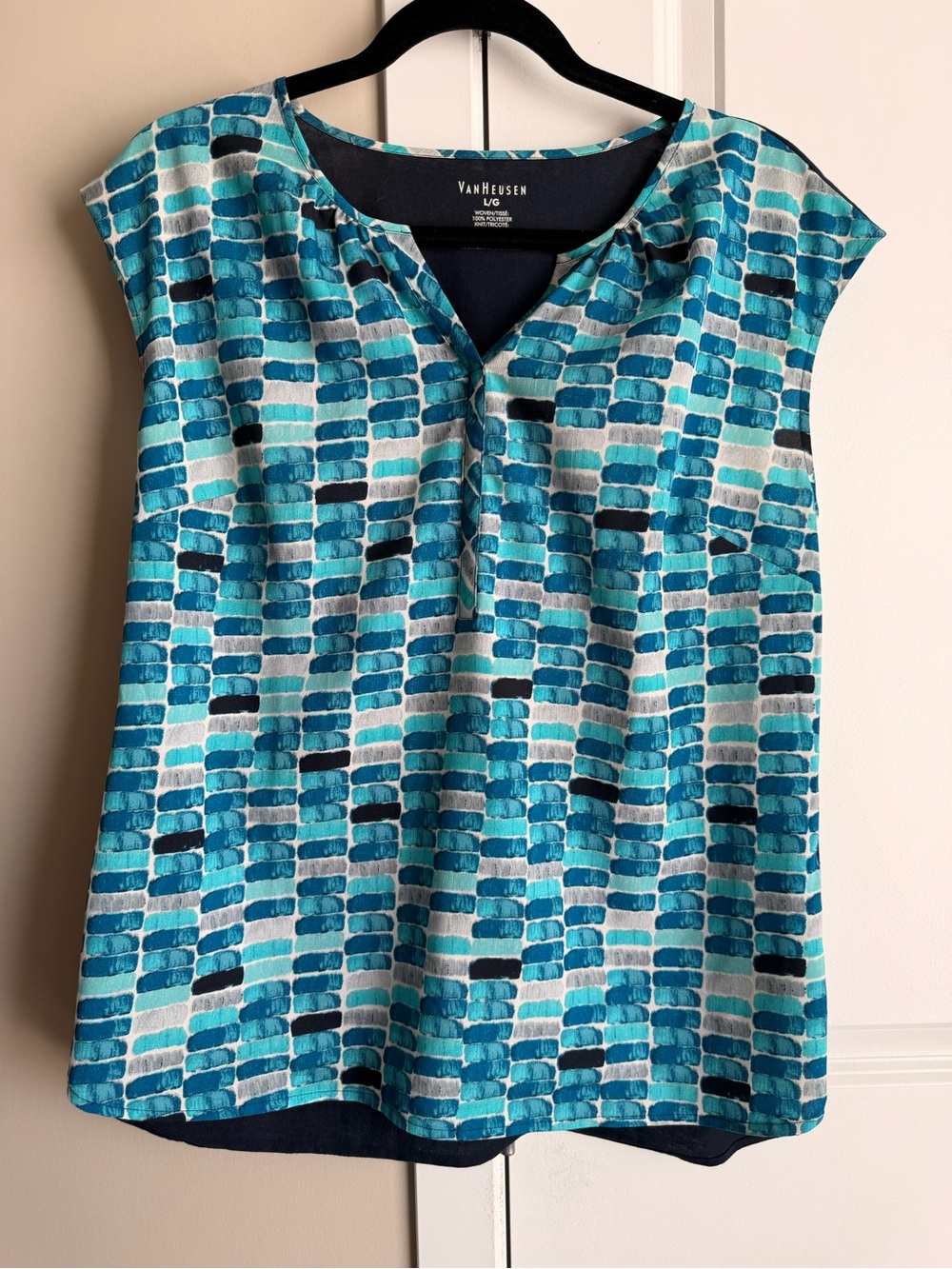 Van Heusen Teal & Navy Mosaic Cap Sleeve Top